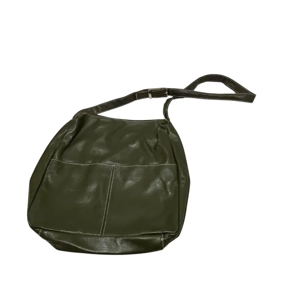 Montreal Geniune Leather Gray Crossbody Bag Purse Front Pockets Boho Hobo 12X11